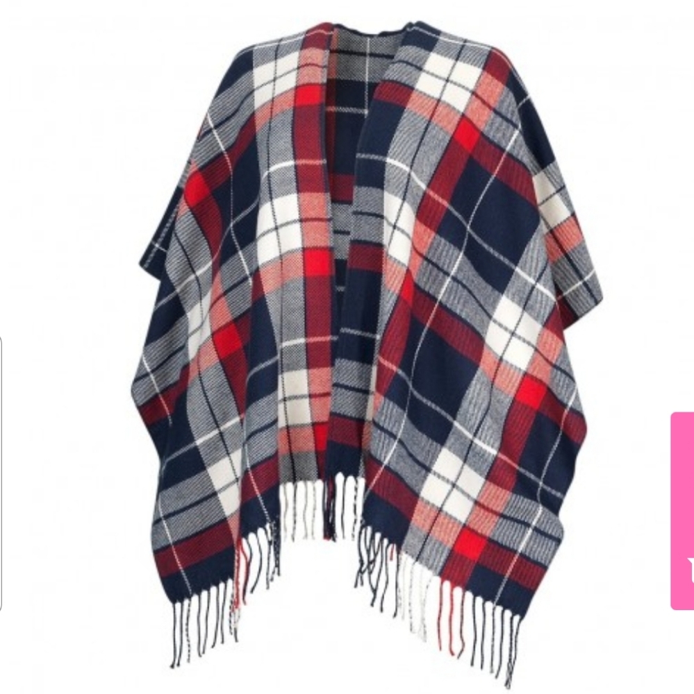 Red Navy Plaid Kennedy Shawl